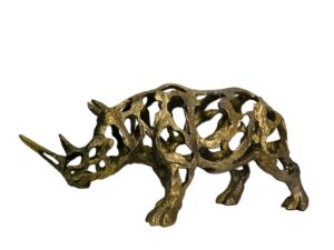 Ant/Gold Resin Rhino Sculpture – 50x22x14cm
