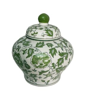 Fleur Green Ginger Jar with Lid – 25cm