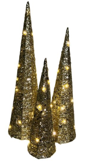 Gold Cotton Thread Cone Trees – Set of 3