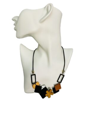 Golden Bloom Geometric Wooden Necklace