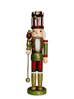 Green Glitter Nutcracker with Staff – 38cm