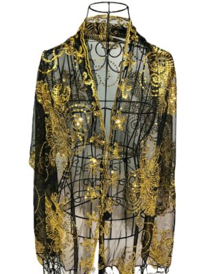 Midnight Gold Embroidered Tassel Shawl