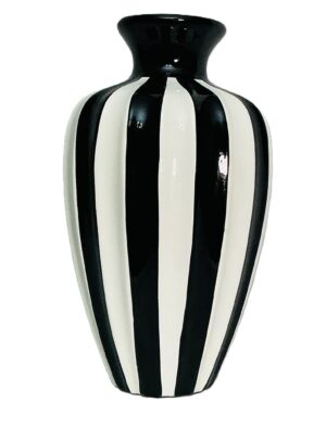 Monochrome Elegance Striped Vase – 35cm