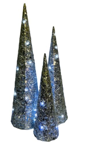 Silver Cotton Thread Cone Trees – Set of 3