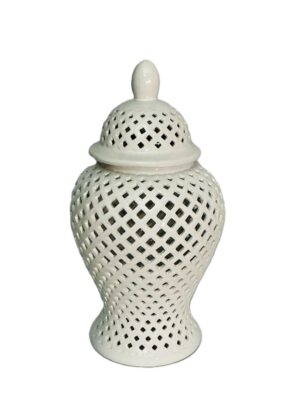 White Pierced Ginger Jar with Lid – 48cm