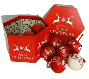 White & Red Christmas Bauble Decoupage Set – 7.5cm
