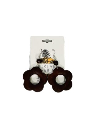 Wooden Blossom Hoop Earrings