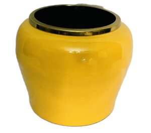 Yellow Jar Vase with Gold Rim – 31x25cm